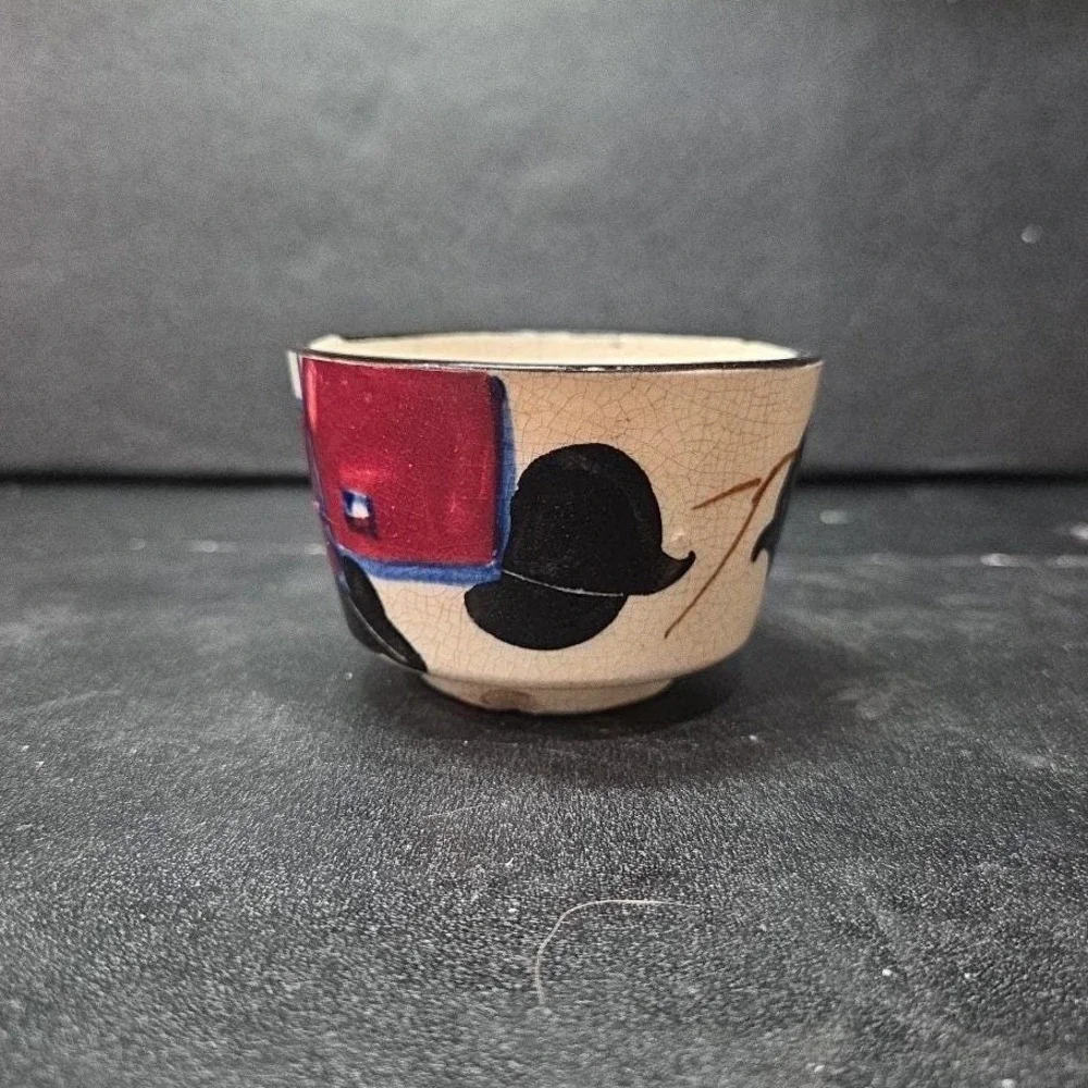 Japanese Chawan Style Porcelain Floral Tea Cup, Vtg Matcha Bowl, Crackle Glaze